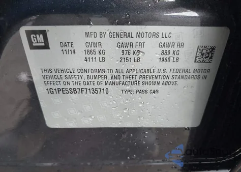 2015 Chevrolet Cruze 2Lt Auto z USA, uszkodzony, nr VIN 1G1PE5SB7F7135710